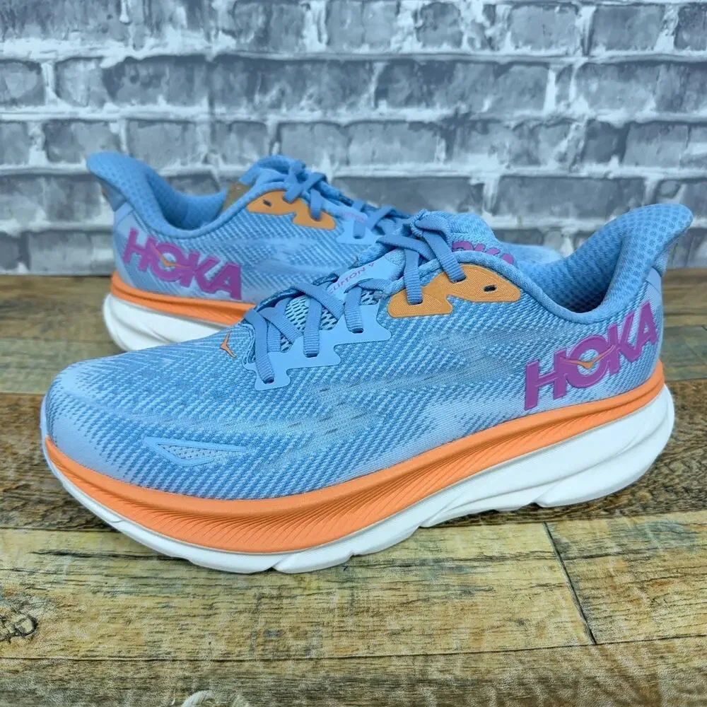 Hoka One One Clifton 9 Airy Blue White Orange 1127896-ABIW Womens Size 9.5 B New